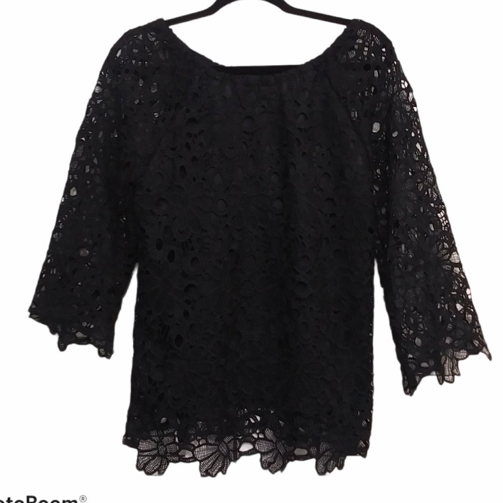 Gizel Lace‎ Overlay Blouse Black Womens size Small
